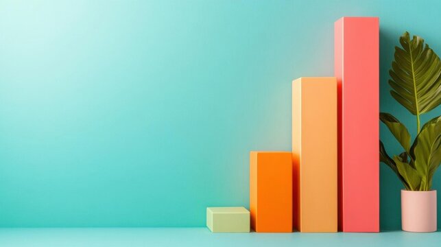 Colorful chart representing growth and progress against a vibrant background, perfect for business or motivational themes.