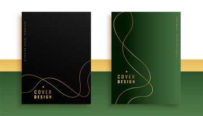 pack of black and green business cover template with golden lines