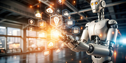 Fototapeta premium Photo Realistic as AI automation and digital marketing concept as An AI automation icon paired with a digital marketing icon symbolizing the role of AI in automating marketing processes perfect for is