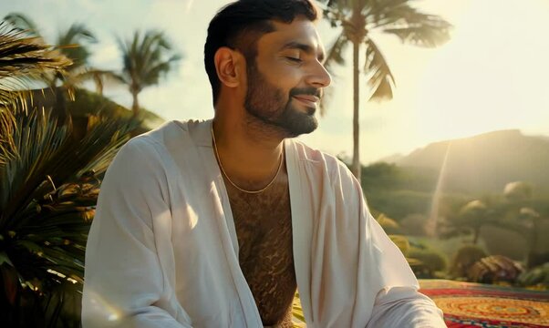 Moroccan Man Enjoying Peaceful Moment in Nature