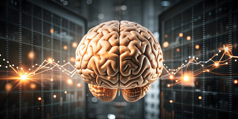 Photo Realistic as AI brain and financial graph concept as An AI brain icon paired with a financial graph symbolizing the analytical power of AI in financial forecasting perfect for isolated vector de