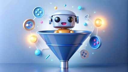 Photo Realistic as AI chatbot and sales funnel concept as An AI chatbot icon paired with a sales funnel representing the integration of AI in managing and optimizing sales funnels perfect for isolated