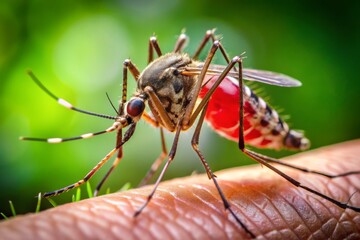 Fototapeta premium A mosquito is biting a person's arm