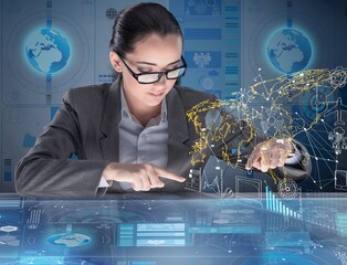 Futuristic media sharing concept with woman