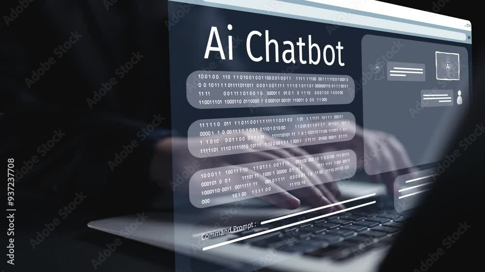 Poster human interact with ai artificial intelligence virtual assistant chatbot in concept of ai artificial