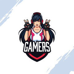 Illustration of Two Pigtails Long Hair Girl Gamers Vector Mascot Template