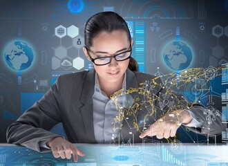 Futuristic media sharing concept with woman