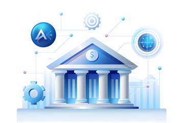 Photo Realistic as AI machine learning and banking sector concept as An AI machine learning icon paired with a banking sector icon representing the role of AI in transforming traditional banking ideal
