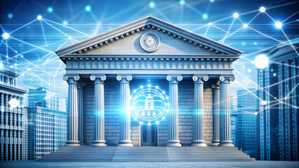 Photo Realistic as AI machine learning and banking sector concept as An AI machine learning icon paired with a banking sector icon representing the role of AI in transforming traditional banking ideal