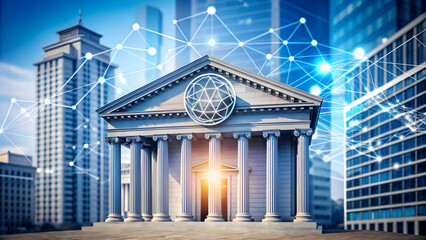 Photo Realistic as AI machine learning and banking sector concept as An AI machine learning icon paired with a banking sector icon representing the role of AI in transforming traditional banking ideal
