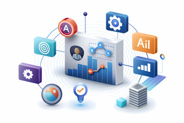 Photo Realistic as AI optimization and marketing metrics concept as An AI optimization icon paired with a marketing metrics icon symbolizing the role of AI in optimizing marketing performance perfect 