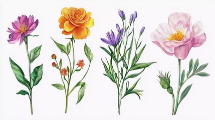set of differents flowers decoration on white background which is very beautiful