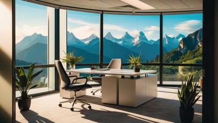 Fototapeta premium Inspiring Mountain View from a Contemporary Office