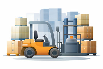 Naklejka premium Photo Realistic as Electric forklift and factory floor concept as An electric forklift paired with a factory floor representing eco friendly material handling in manufacturing perfect for isolated vec