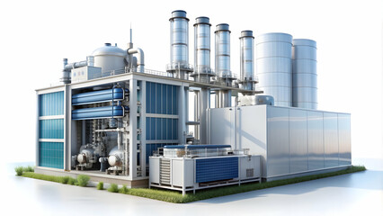 Photo Realistic as Hydrogen fuel cell and factory assembly concept as A hydrogen fuel cell paired with a factory assembly representing advanced renewable energy solutions in manufacturing perfect for 