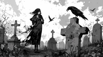 Dark Horror Character in Black and White Anime Manga Art Style Wallpaper