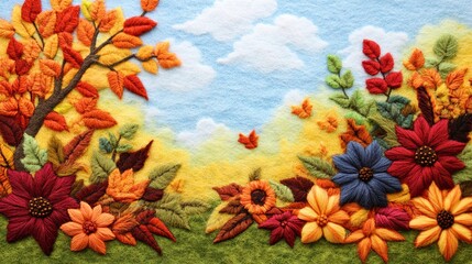 Wool needle felted and embroidery felt art wall hanging, poster, table runner, placemats 