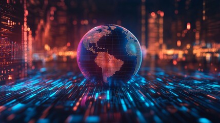 Fototapeta premium 12. Abstract image of a digital globe surrounded by policy documents, concept of global economic governance, 3D illustration