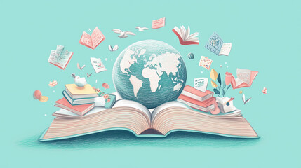 Graphic Design for International Literacy Day Featuring Pastels, Educational Events, and Charity Support for Children