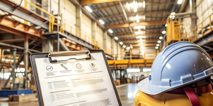 Photo Realistic as Safety data sheet and manufacturing equipment concept as A safety data sheet paired with manufacturing equipment symbolizing the importance of safety information in industrial proce