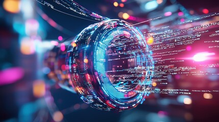 Artistic poster with abstract shapes representing different programming languages merging into a cohesive design