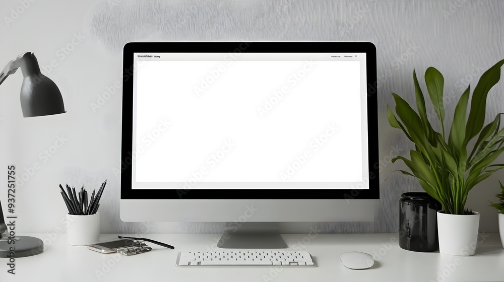Poster A clean and modern website interface mockup displayed on a computer screen offering a blank and minimalist canvas for custom digital design and development