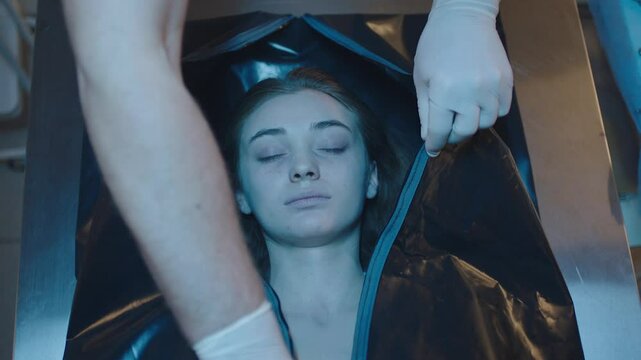 Body in a body bag at hospital