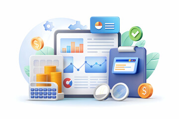 Photo Realistic as Tax filing software and financial data concept as Tax filing software paired with financial data representing digital tools for tax preparation ideal for clean and isolated vector d