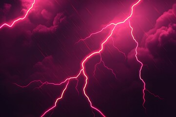 A stormy sky with a bright red lightning bolt. The sky is dark and ominous, and the lightning bolt is the only source of light. Scene is tense and foreboding