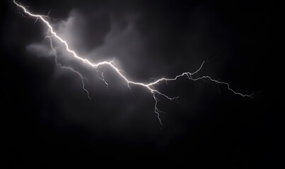 A stormy sky with a bright red lightning bolt. The sky is dark and ominous, and the lightning bolt is the only source of light. Scene is tense and foreboding