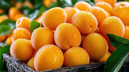 A detailed image of apricots in a vibrant market stall isolated on transparent background