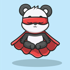 Cute Hero Panda Flying Meditation o Vector Illustration Mascot