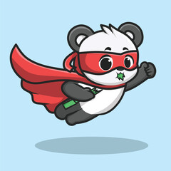 Cute Hero Panda Flying While Eating Bamboo Vector Illustration Mascot