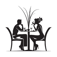 Young couple in love sitting in a cafe. silhouette vector illustration.