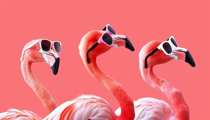 Naklejka premium Three Flamingos Wearing Sunglasses