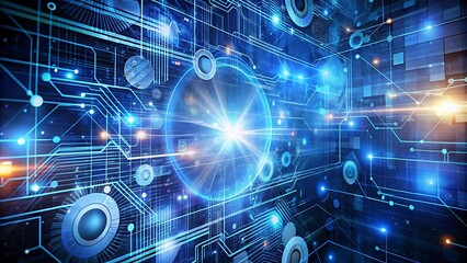 Fototapeta premium Abstract Technology Background with Circuit Board Pattern and Glowing Lights.