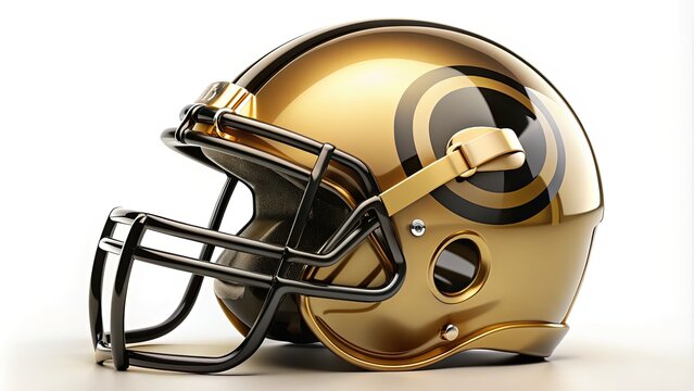 Gold and black helmet with a stylized steelmark logo featuring a circle with a hypocycloid shape, often associated with a popular American football team.