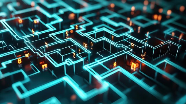 Poster featuring a maze with JavaScript code as the path symbolizing problem-solving in programming