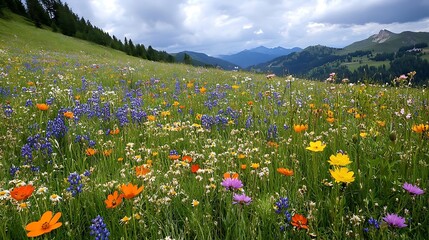 Obraz premium Wildflower Meadow in the Mountains Photo
