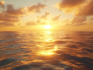 Obraz premium Golden Sunset Over Ocean - 3D Rendering