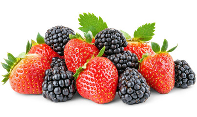 Obraz premium Fresh Strawberries and Blackberries Pile