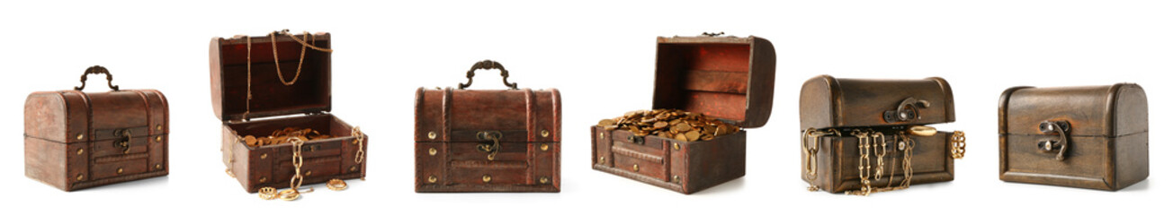 Set of pirate treasures on white background