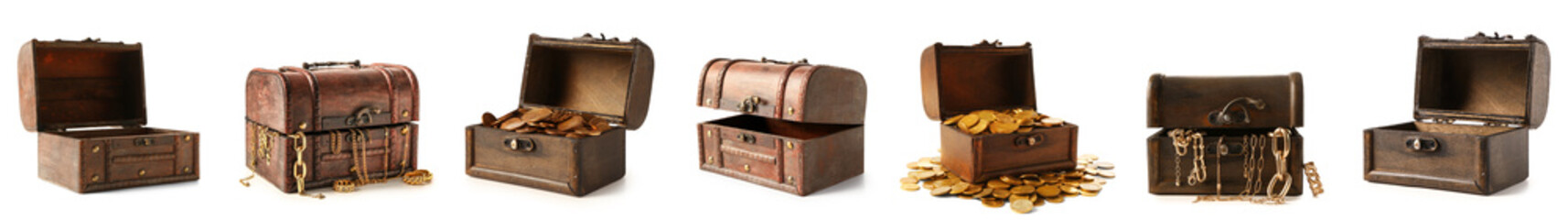 Set of pirate treasures on white background