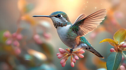 Fototapeta premium Hummingbird animal flying white background