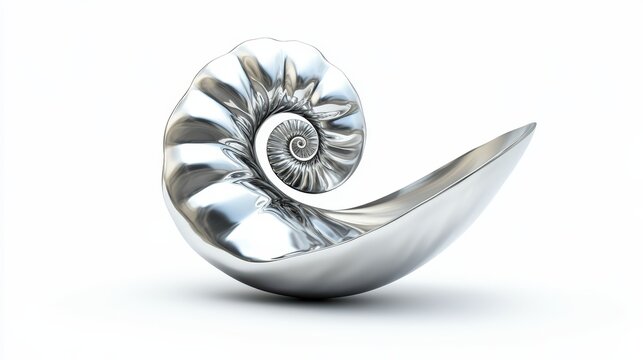 Silver Spiral Shell , Isolated On White Background, Ideal For Nautical-Themed Designs And Beach Graphics . Generative ai