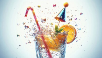 Refreshing splash of citrus drink with a festive vibe, perfect for celebrations, parties, or summer events.