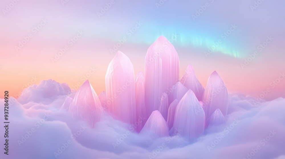 Canvas Prints a large pink crystal structure is floating in the sky