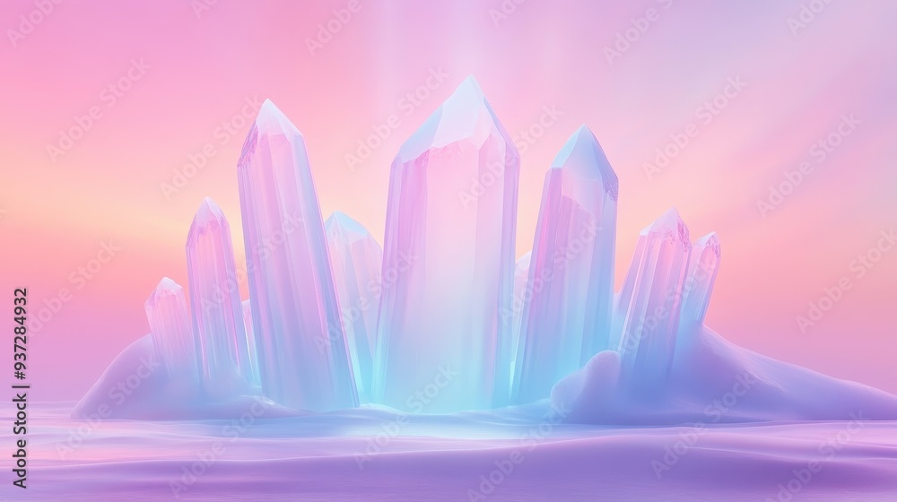 Canvas Prints a large crystal formation is floating on a pink and blue background