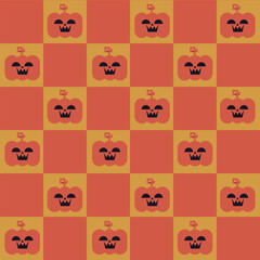 Halloween Pumpkins Checkerboard Pattern