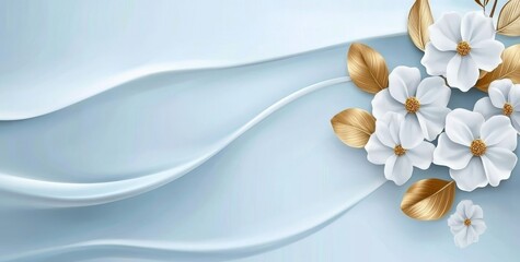 Fototapeta premium flowers on a blue background, elegant wall art design for home decoration